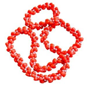 VTG Flower Tulip Lucite Beads Necklace Retro Hong Kong statement Flapper Long